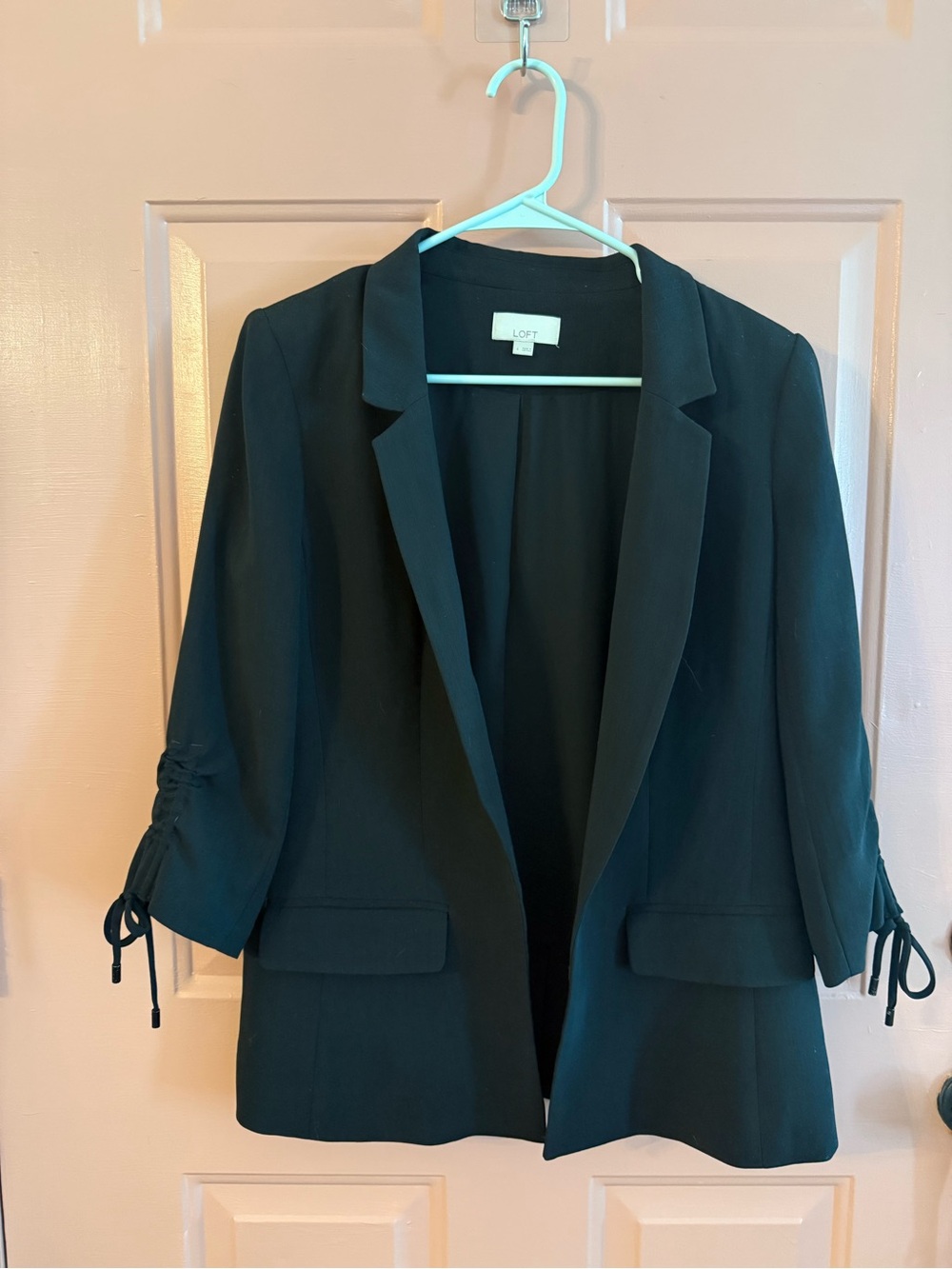 LOFT Black Open-Front Blazer with Tie-Sleeve Detail